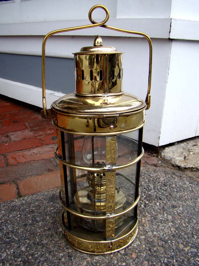 An English brass ship's cabin hanging oil lantern circa 1900 — image 2
